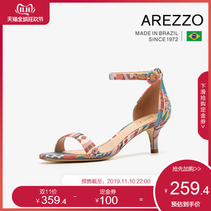 巴西AREZZO雅莉朶2019年新款彩色简约一字扣百搭细跟女单凉鞋
