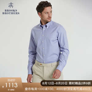 Brooks Brothers/布克兄弟男士扣結領經典通勤logo款長袖休閑襯衫