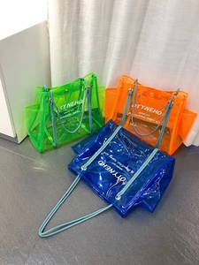 日本托特包2022夏季果凍沙灘包pvc塑料防水透明手提單肩女士包袋