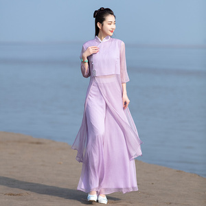 汉服中国风套装改良版旗袍连衣裙夏季中式禅意女装两件套仙气茶服