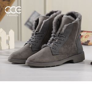 法国CCE马丁靴羊皮毛一体系带低筒保暖雪地靴女冬款女鞋c2359