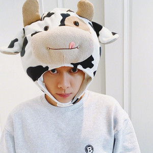 李易峰同款奶牛头套可爱搞怪学校演出儿童动物帽牛年表演道具ins