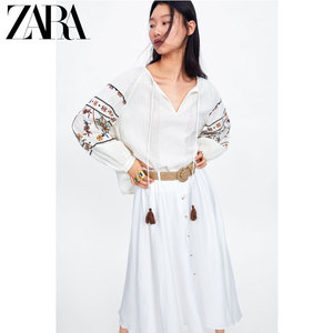 ZARA 新款 女装 拼接腰带裙半身裙   02629796712