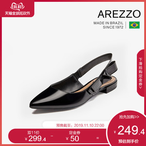 巴西AREZZO雅莉朶2019尖头平底浅口黑色百搭扣工作休闲女凉鞋