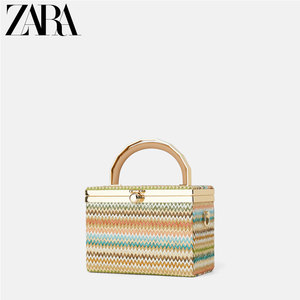 ZARA 新款 女包 2019年春款多条纹手提盒形包 11664004202