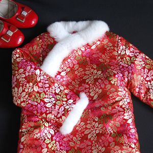 冬装新款女童长袖旗袍儿童中国风民族唐服宝宝过新年夹棉加厚