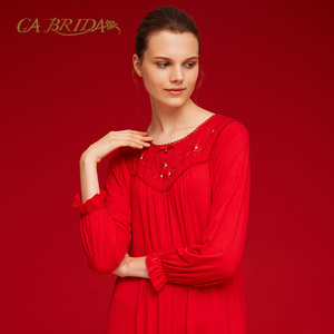 CA BRIDA秋冬薄款睡衣女秋季新品吉庆红色莫代尔套装CIW4C1101AB1