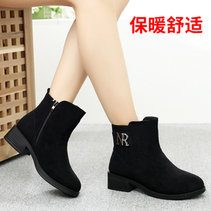 老北京布鞋女靴中跟短靴女棉鞋加绒保暖时装靴子冬季轻便防滑棉靴