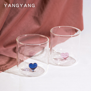 YY原創心底玻璃杯子北歐耐熱創意愛心情侶水牛奶伴手禮刷牙對杯