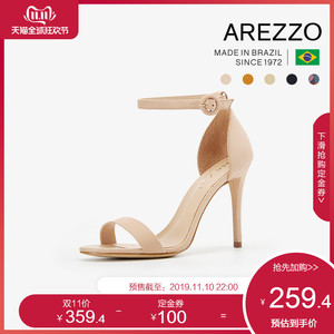 巴西AREZZO雅莉朶2019年新款多色细高跟绒面一字扣百搭女凉鞋