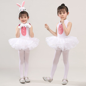 兒童小兔子演出服小兔子乖乖動物表演服女童白色芭蕾蓬蓬裙舞蹈服