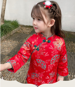 儿童旗袍冬装女童新款中大童连衣裙夹棉长袖中国风唐装宝宝拜年服