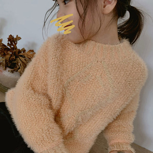 童良品  女童金丝线橘色毛衣2019新款洋气冬款圆领半高领针织衫