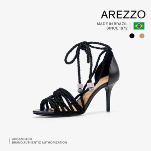 巴西AREZZO雅莉朶2019年夏季新款多色绑带镂空细高跟时尚女单凉鞋