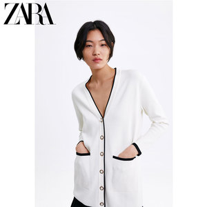 ZARA 新款 女装 珍珠纽扣饰长开衫毛衣 06254005712