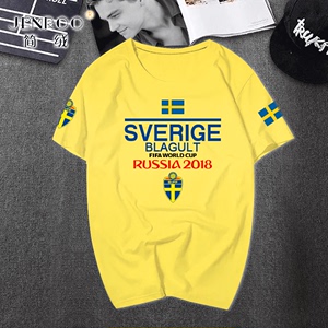 瑞典世界杯足球队服短袖t恤纯棉半截袖衫男女运动休闲球迷上衣服T