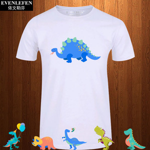 侏罗纪世界公园T恤短袖卡通可爱恐龙衣服男女学生儿童宝宝半袖衫