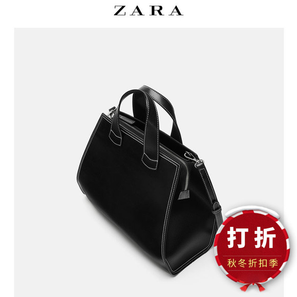 ZARA 新款 TRF 女包 黑色缉线装饰手提购物包 17010304040