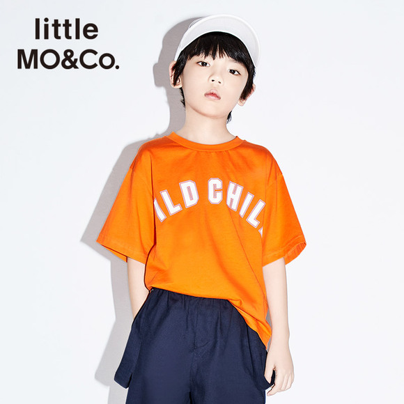littlemoco夏季新品男童T恤oversize撞色标语短袖圆领全棉T恤