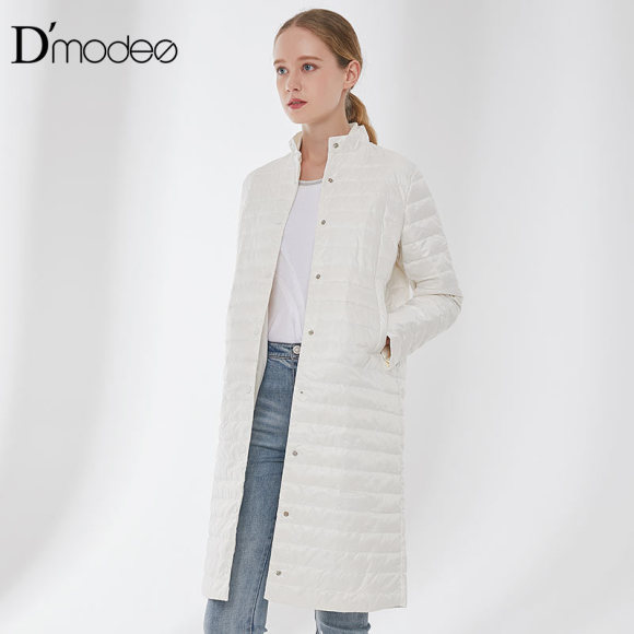 dmodes黛玛诗2018冬季新款时尚修身轻薄白鸭绒羽绒服长款外套女