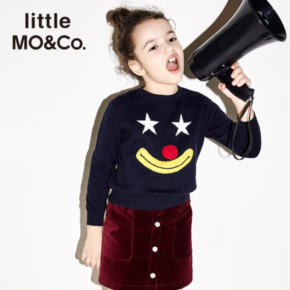 littlemoco童装女童毛衣针织衫小丑毛球套头儿童羊绒衫
