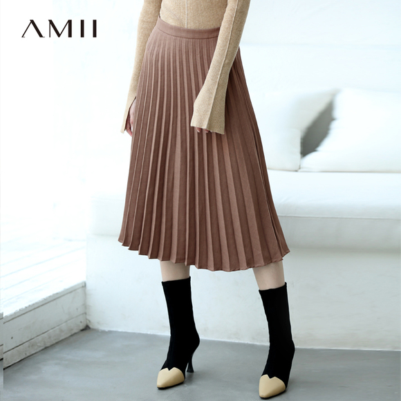 Amii女装法式温柔气质chic半身裙2018冬季新款宽松显瘦优雅百褶裙