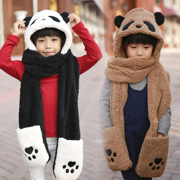 韩版亲子保暖双层加厚儿童冬天女童帽子围巾手套三件套装一体帽