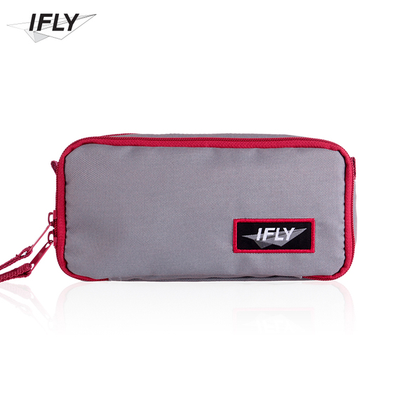 IFLY 灰红撞色防泼水化妆包/旅行便携多功能收纳包/简约笔袋