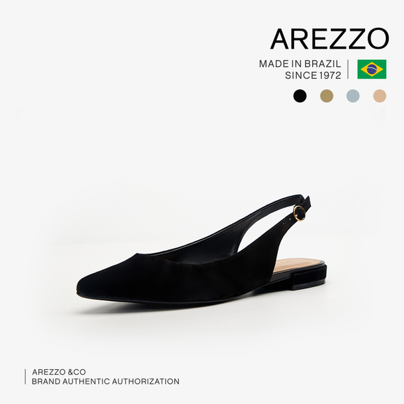 巴西AREZZO雅莉朶2019年夏季新款浅多色尖头绒面百搭休闲女单凉鞋