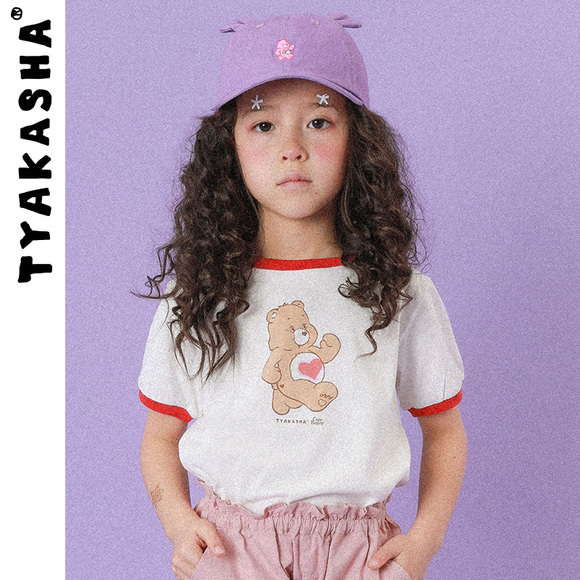 TYAKASHA塔卡沙×Care Bears系列童款白色拼红色印花T恤MCBC01