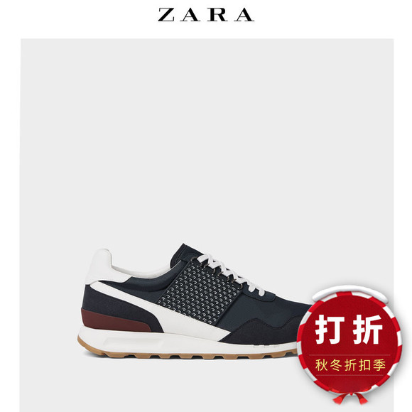 【打折】ZARA男鞋 藏青色拼接系带运动休闲鞋 12255302010