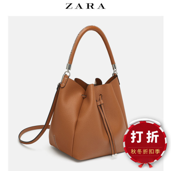 【打折】ZARA新款 女包 缉线饰提手单肩斜挎束口包 16076304105