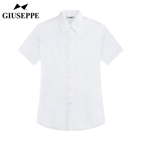 Giuseppe/乔治白全棉免烫记忆衬衫夏装女款职业纯白色女装短袖衫