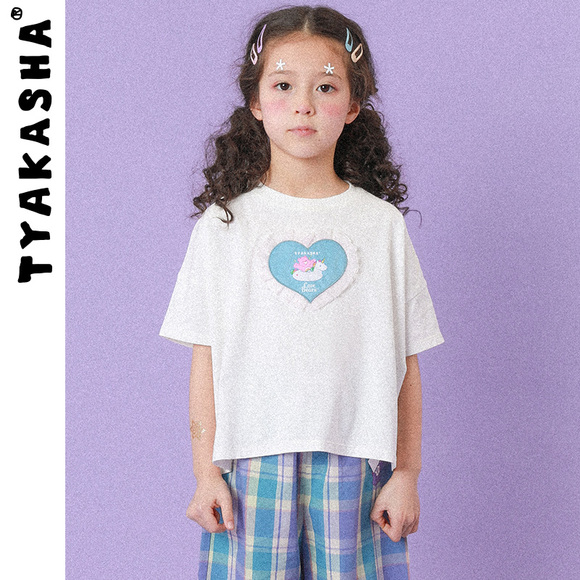 TYAKASHA塔卡沙×Care Bears系列童款本白色爱心拼布T恤MCBC02