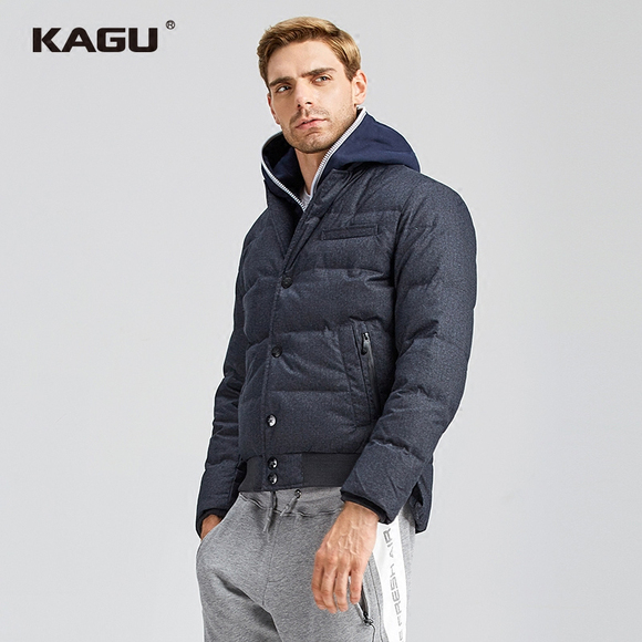 KAGU卡古 原创设计2019冬装新款连帽假两件男士加厚羽绒服男外套