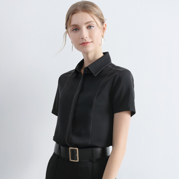黑色短袖衬衫女雪纺夏季时尚洋气职业衬衣气质工作服半袖正装上衣