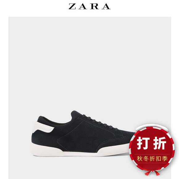【打折】ZARA 男鞋 蓝色牛皮革运动休闲鞋 15507302010