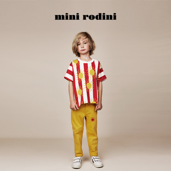 瑞典minirodini进口童装男女童太阳条纹短袖T恤1962012142