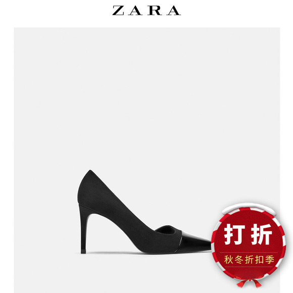 【打折】ZARA TRF 女鞋 黑色拼接鞋头尖头高跟鞋 17212301040