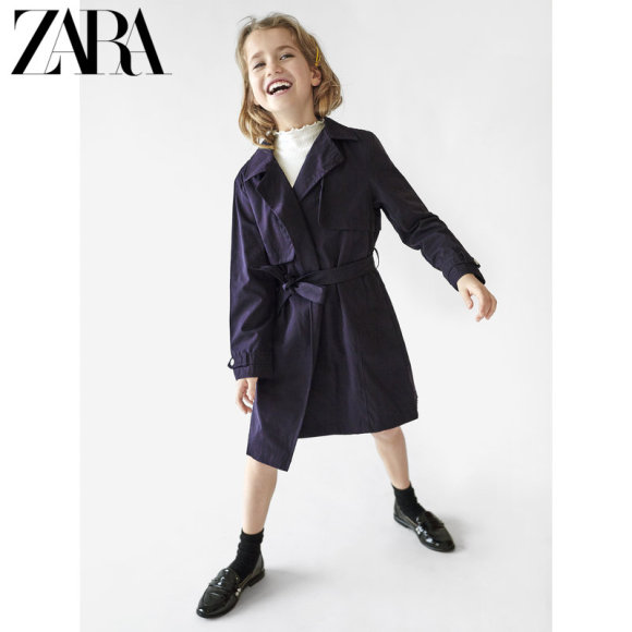ZARA 新款 童装女童 配腰带垂性风衣外套  05475701401