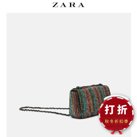 【打折】ZARA 新款 女包 条纹串珠斜挎包 16650304203