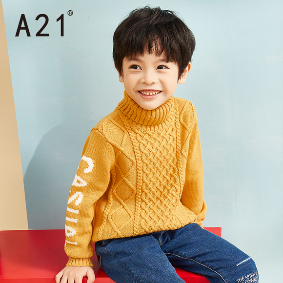 A21童装以男童毛衣套头秋季新款儿童秋冬款高领针织暖毛衣纯