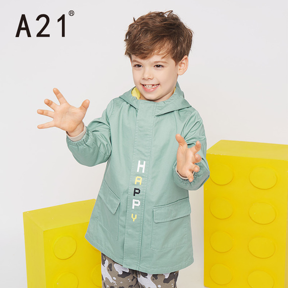 A21童装以男童时髦外套2019春季新款儿童洋气休闲纯棉风衣外套纯