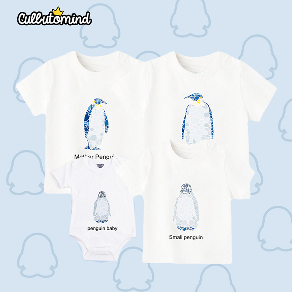 Culbutomind家庭亲子装卡通企鹅婴儿三角哈衣短袖T恤