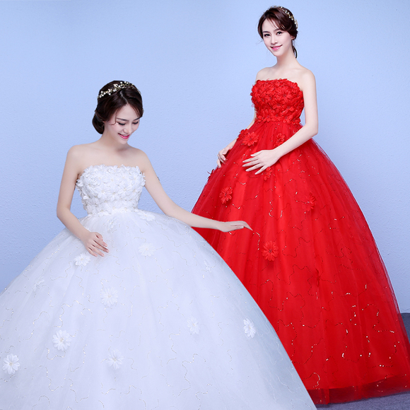 红色婚纱礼服新娘孕妇婚纱2018新款高腰韩式韩版长款简约齐地婚礼