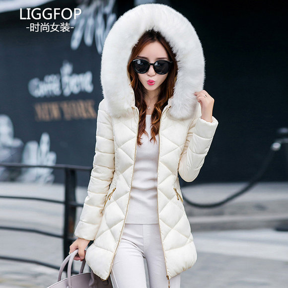 LIGGFOP2018秋冬季女装棉衣女 中长款修身显瘦保暖毛领棉袄服外套