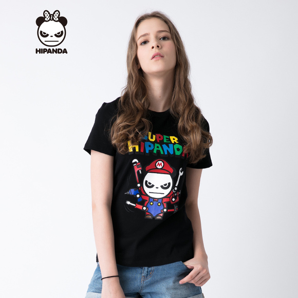 Hipanda 你好熊猫  设计潮牌  女款 机械工马里奥基本T恤