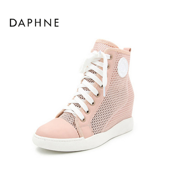 Daphne/达芙妮休闲系带单鞋镂空高坡跟透气时尚女鞋1516101215