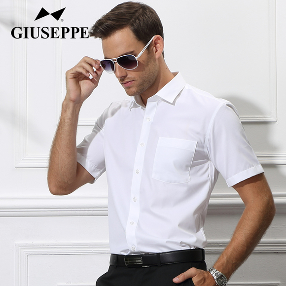 乔治白短袖衬衫夏季薄款男士衬衣商务休闲正装免烫工装白色寸衫潮