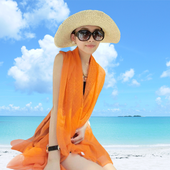 夏季纯色空调防晒百变丝巾超长款沙滩巾围巾披肩女纱巾超大雪纺女